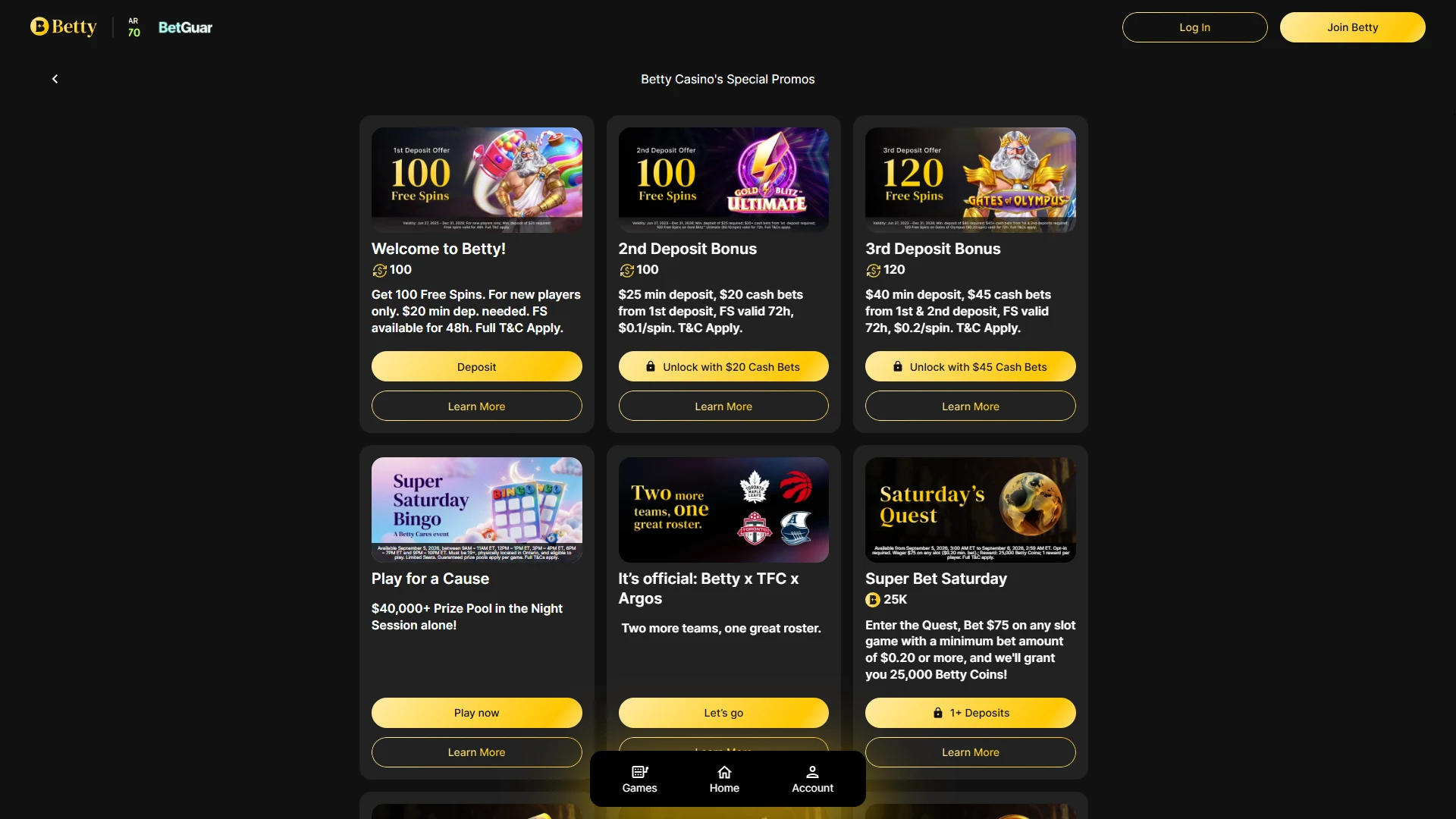 Current Betty bonus offers